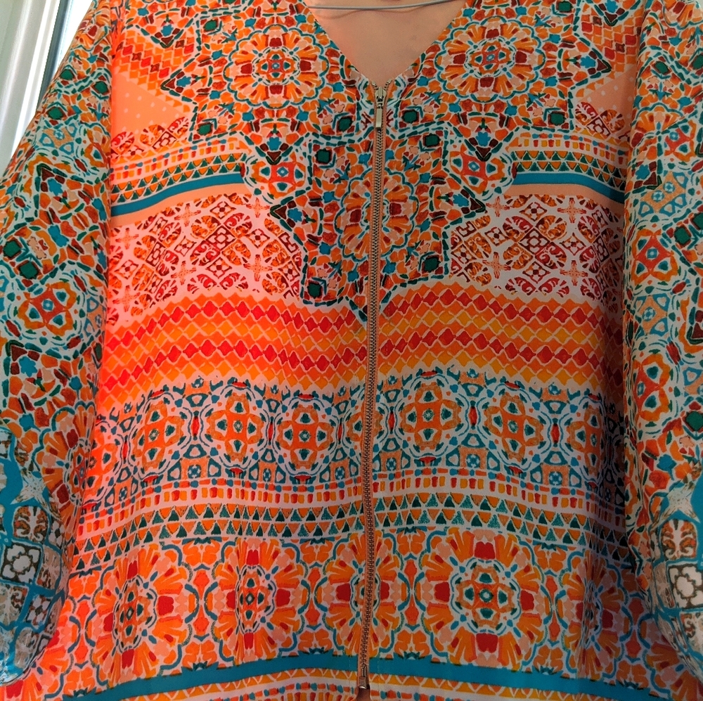 Chico's size 2P zipper front 3/4 length sleeve top